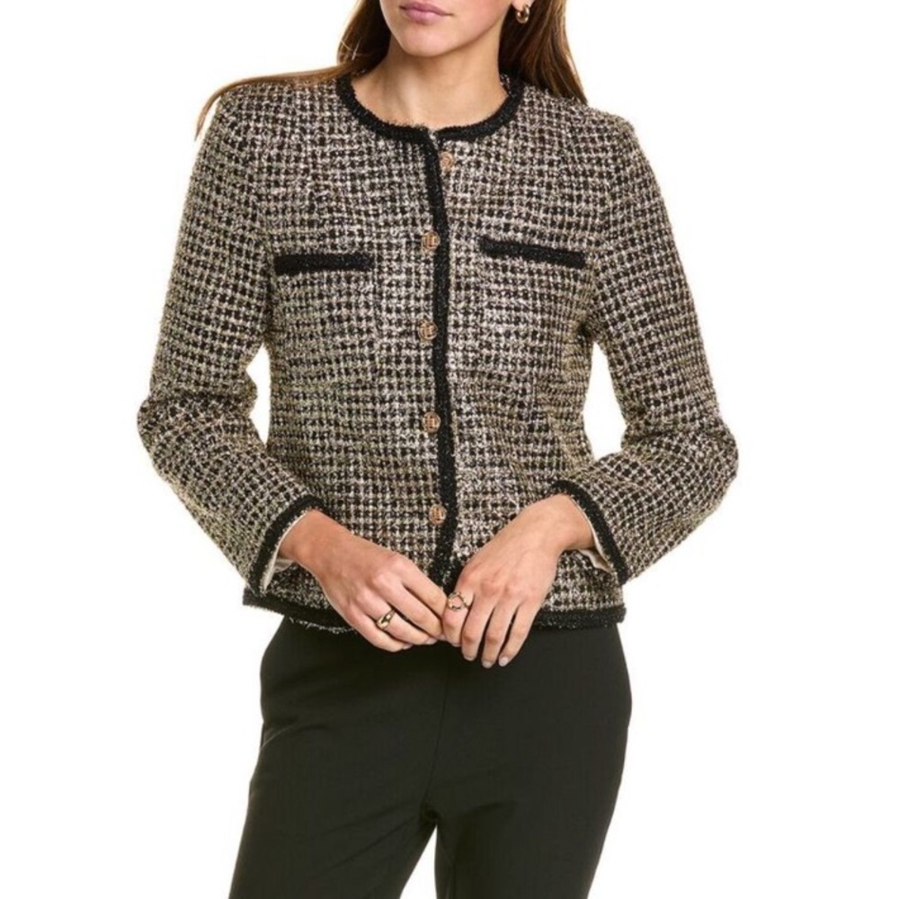 Beulah style black/gold tweed jacket , long sleeves, front closure Size S - Picture 4 of 14